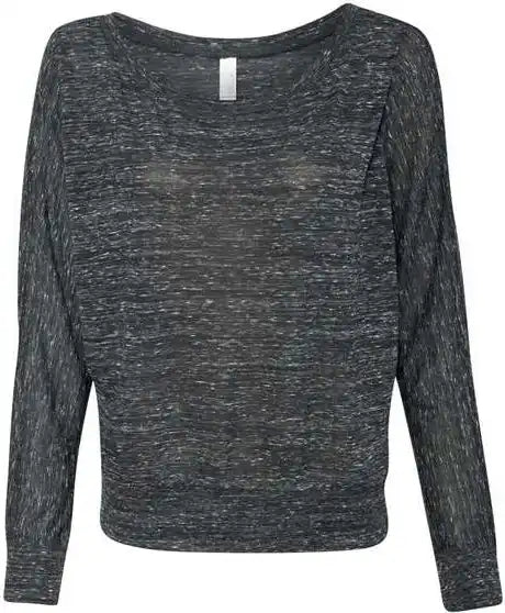 Bella + Canvas 8850 Womens Flowy off Shoulder Long Sleeve Tee - Black Marble