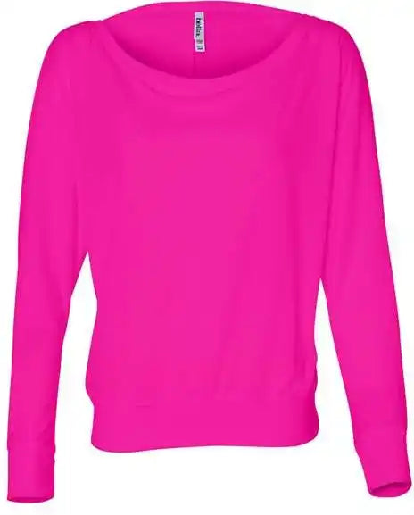 Bella + Canvas 8850 Womens Flowy off Shoulder Long Sleeve Tee - Neon Pink