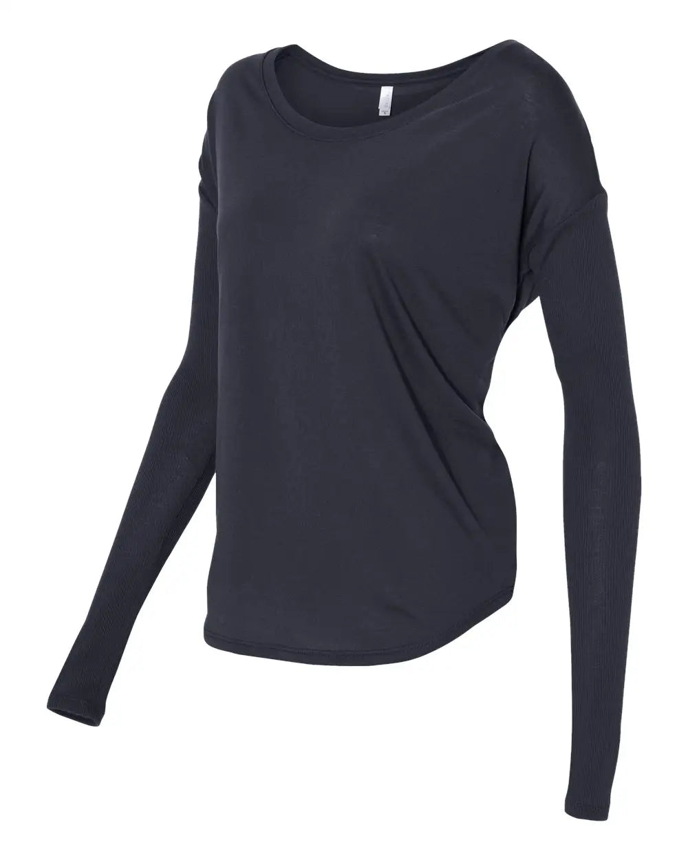 Bella + Canvas 8852 Women’s Flowy 2x1 Ribbed Long Sleeve Tee - Midnight - s