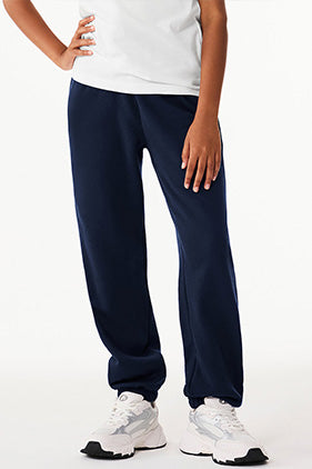 Front view of Navy BELLA + CANVAS 3738Y Youth Sponge Fleece Sweatpants