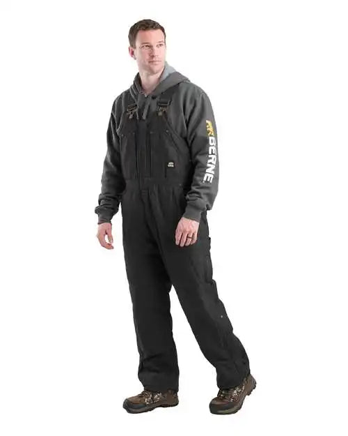Berne Apparel B377 Heartland Insulated Washed Duck Bib Overall - Black - s