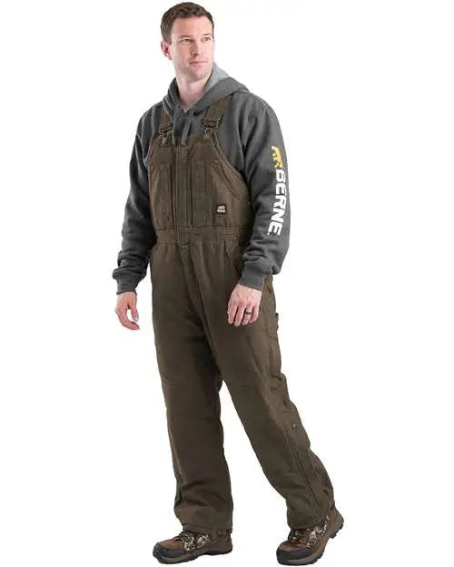 Berne Apparel B377 Heartland Insulated Washed Duck Bib Overall - Olive - Adult s