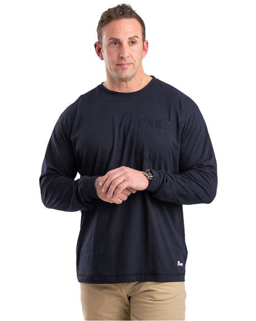Berne Apparel Bsm39 Men’s Performance Long Sleeve Pocket T-shirt - Navy