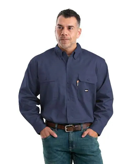 Berne Apparel Frsh10 Flame-resistant Button-down Work Shirt - Navy