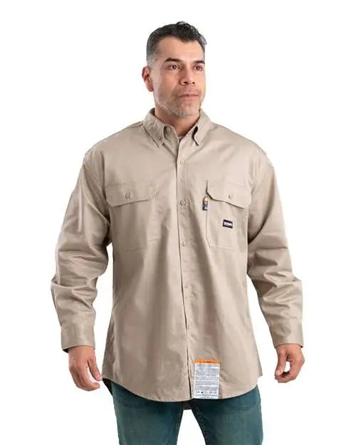 Berne Apparel Frsh10t Tall Flame-resistant Button Down Work Shirt - Khaki - Adult Lt