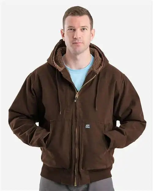 Berne Apparel Hj317 Highland Flex180® Washed Duck Hooded Work Jacket - Bark - m