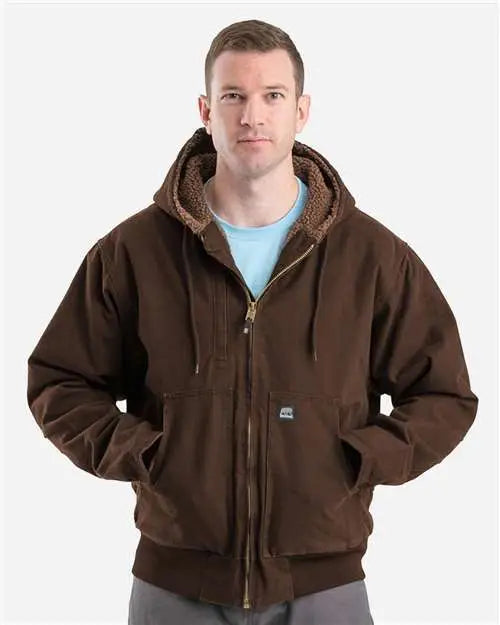 Berne Apparel Hj317 Highland Flex180 Washed Duck Hooded Work Jacket - Bark - Adult m