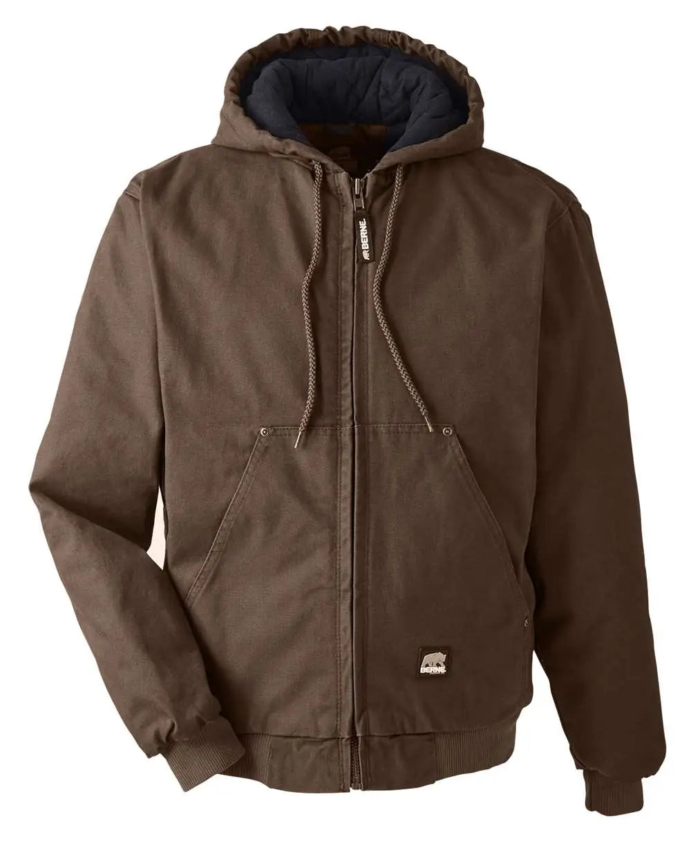 Berne Apparel Hj375t Men’s Tall Heartland Washed Cotton Duck Hooded Jacket - Bark - Adult 5xlt