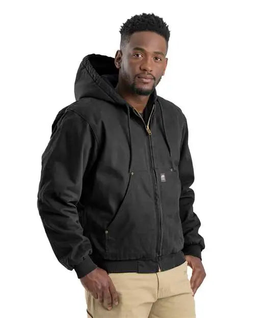 Berne Apparel Hj375t Men’s Tall Heartland Washed Cotton Duck Hooded Jacket - Black - Adult 5xlt