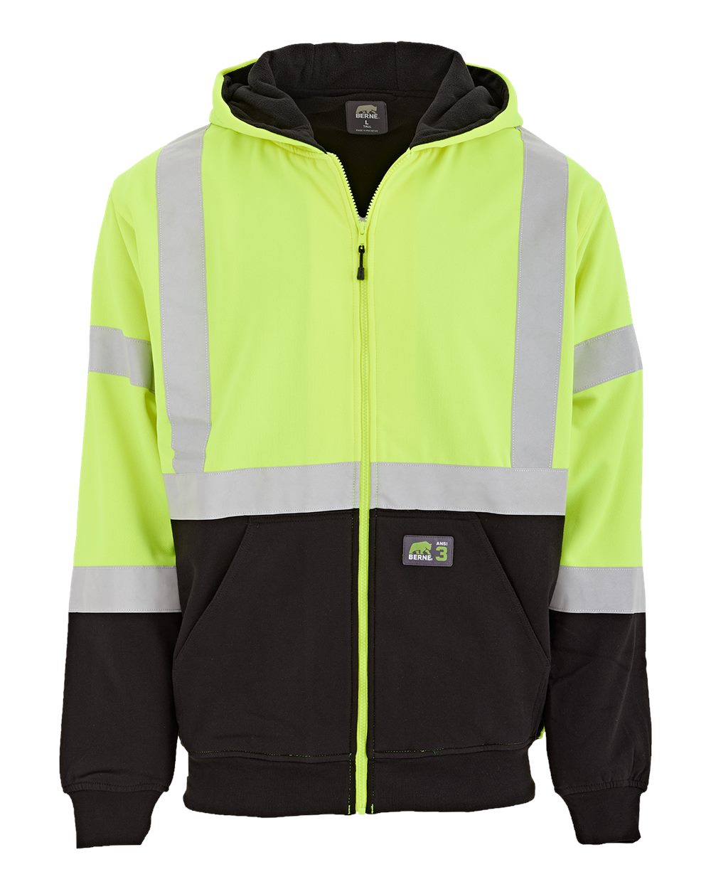 Berne Apparel Hvf023t Men’s Tall Hi-vis Class 3 Color Block Full-zip Hooded Sweatshirt