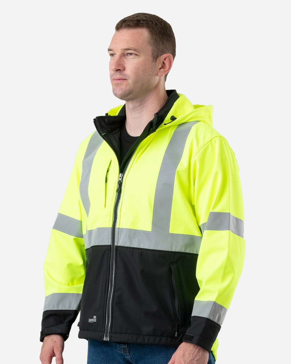 Berne Apparel Hvjs206t Men’s Tall Hi-vis Class 3 Hooded Soft Shell Jacket