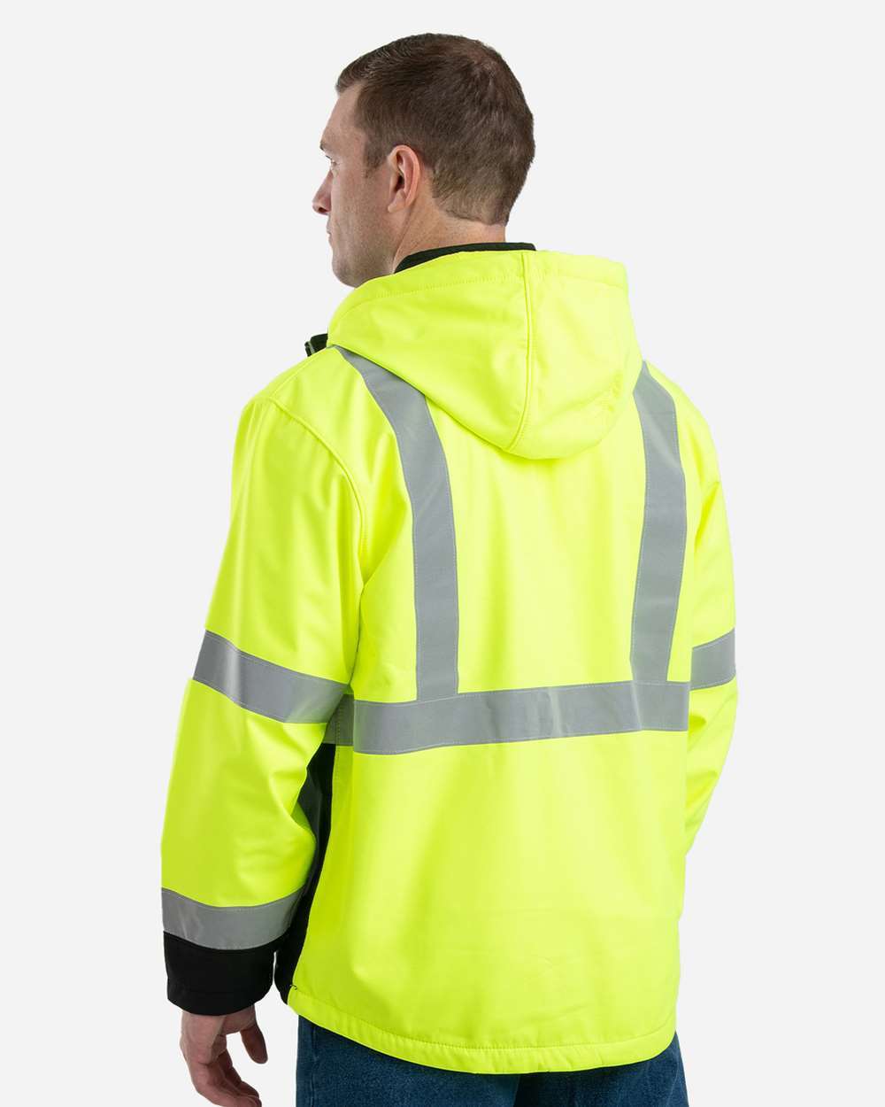 Berne Apparel Hvjs206t Men’s Tall Hi-vis Class 3 Hooded Soft Shell Jacket