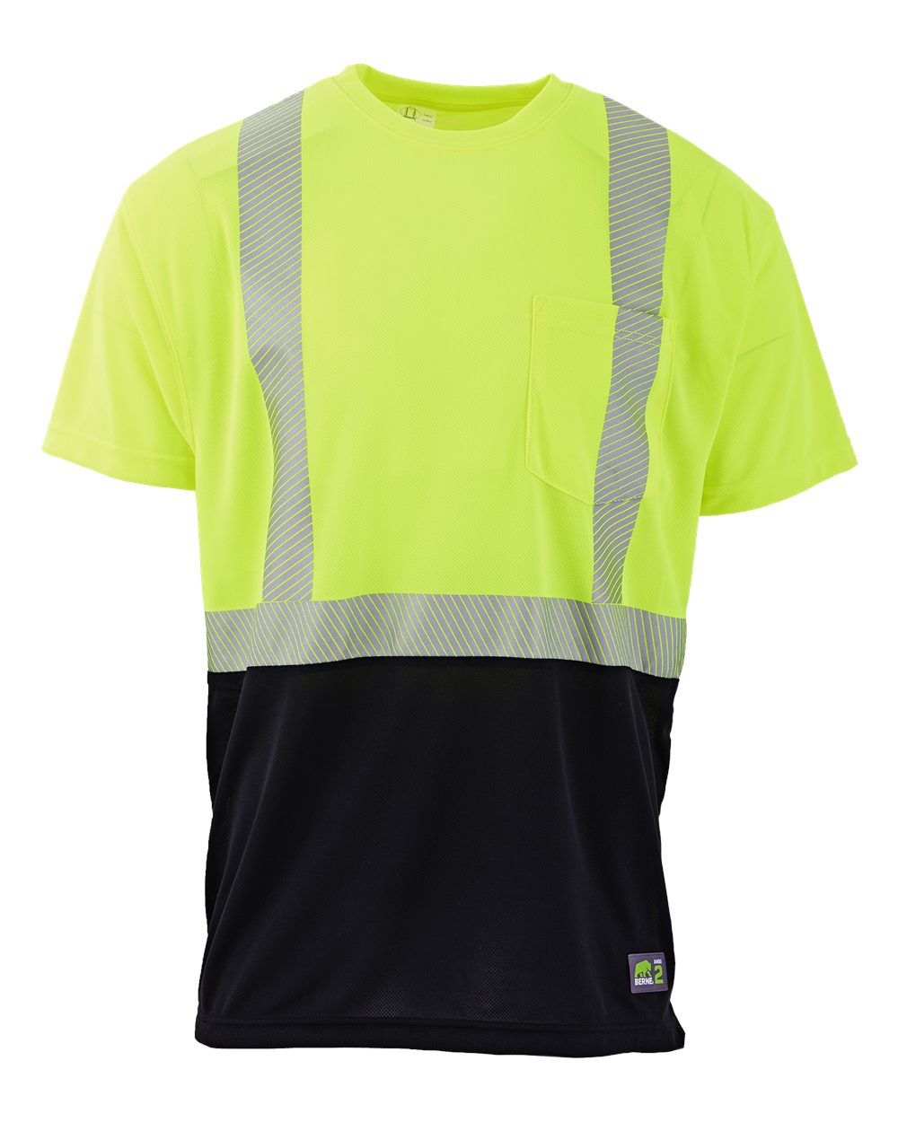 Berne Apparel Hvk017t Men’s Tall Hi-vis Class 2 Color Blocked Pocket T-shirt