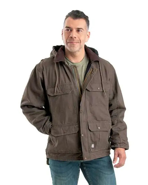 Berne Apparel Jc613 Heartland Washed Duck Zip-off Hooded Coat - Dark Khaki - Adult s