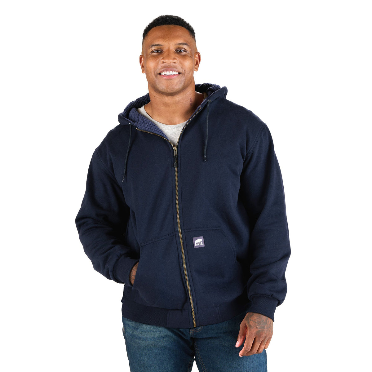 Berne Apparel Sz107 Men’s Heritage Grid Fleece-lined Full-zip Hooded Sweatshirt - Navy