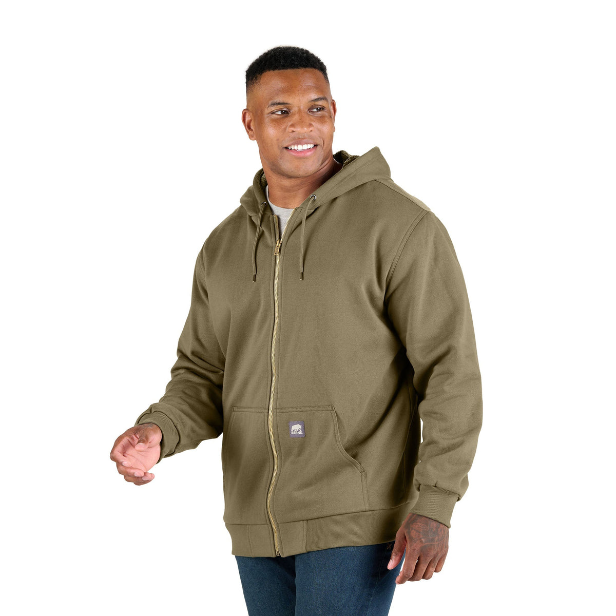 Berne Apparel Sz107 Men’s Heritage Grid Fleece-lined Full-zip Hooded Sweatshirt - Timber Green