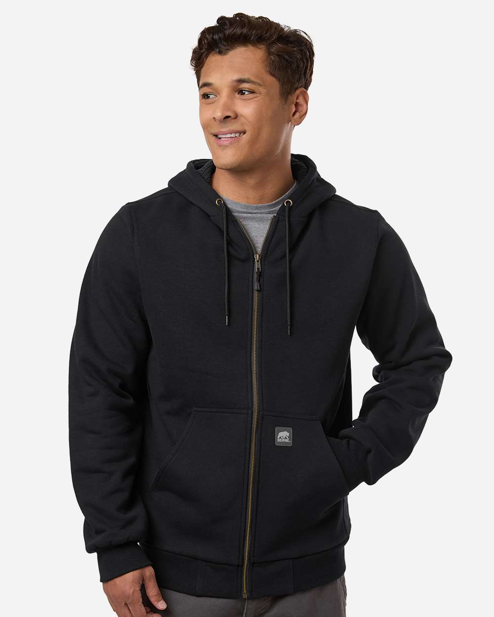 Berne Apparel Sz107 Men’s Heritage Grid Fleece-lined Full-zip Hooded Sweatshirt - Black
