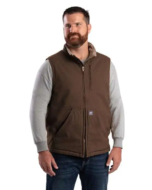 Berne Apparel V818 Heartland Sherpa-lined Washed Duck Vest - Bark - Adult s