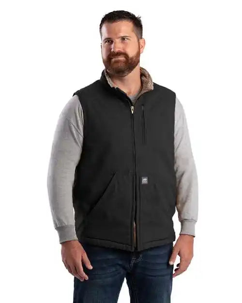 Berne Apparel V818 Heartland Sherpa-lined Washed Duck Vest - Black - s