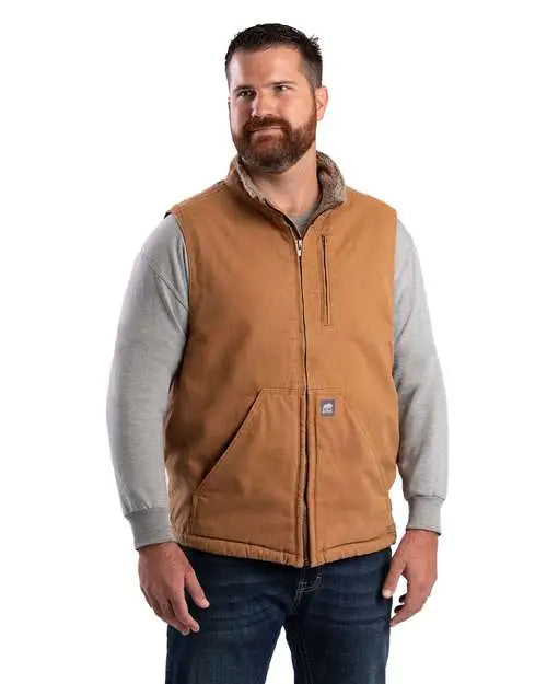 Berne Apparel V818 Heartland Sherpa-lined Washed Duck Vest - Brown - Adult s