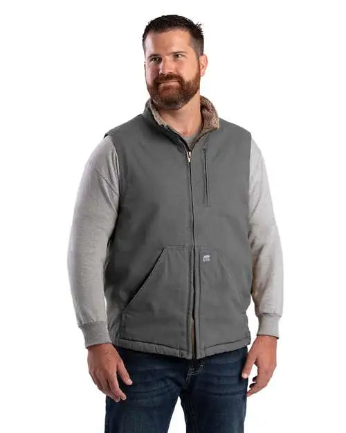 Berne Apparel V818 Heartland Sherpa-lined Washed Duck Vest - Slate