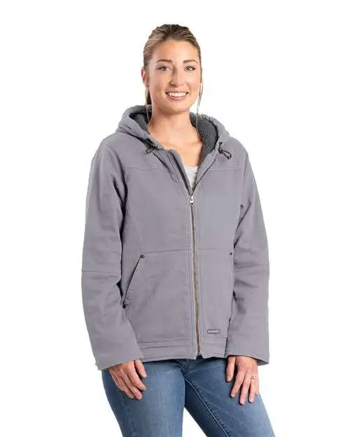 Berne Apparel Whj48 Women’s Sherpa-lined Twill Hooded Jacket - Smoke - Ladies s