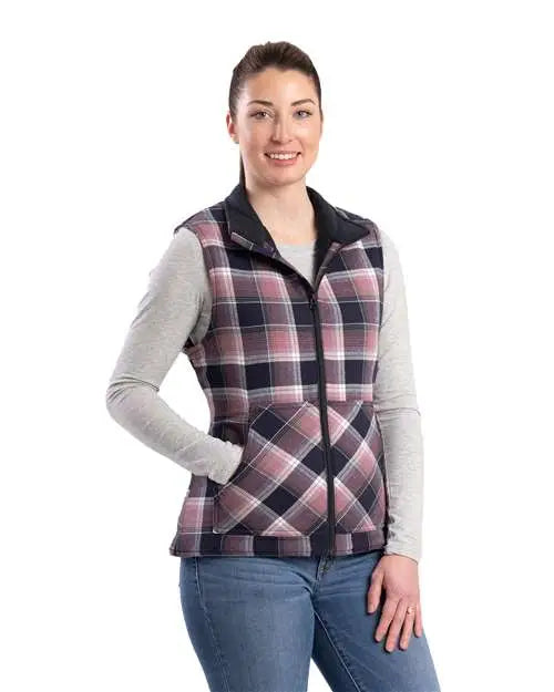Berne Apparel Wv16 Women’s Insulated Flannel Vest - Plaid Blush Navy - Ladies s