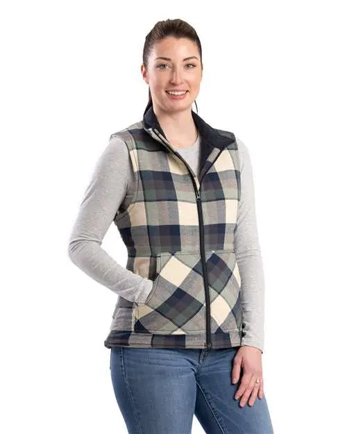 Berne Apparel Wv16 Women’s Insulated Flannel Vest - Plaid Cream Jade - Ladies s