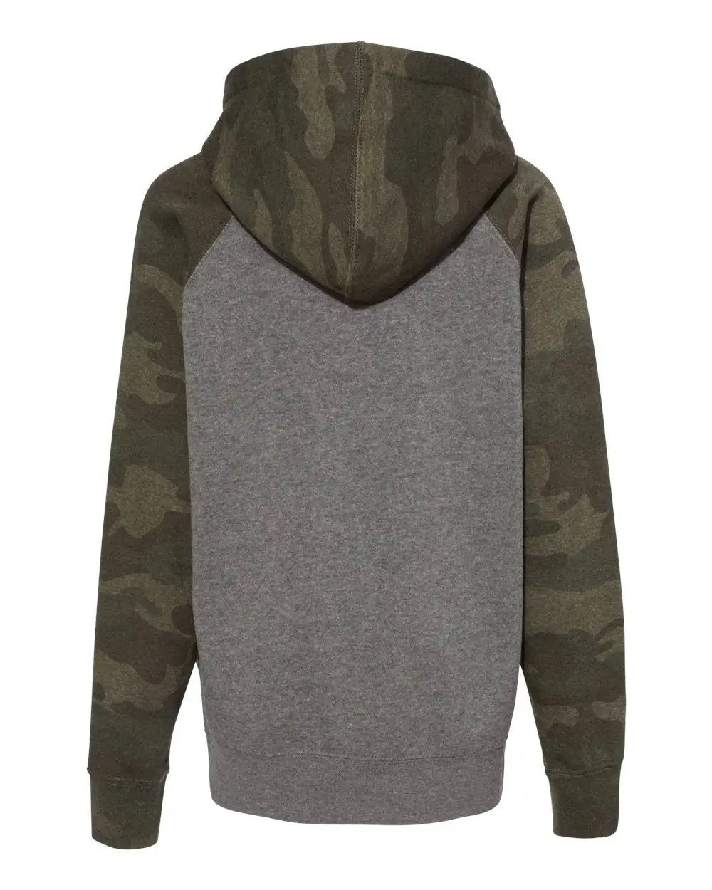 Independent Trading Co. Prm15ysb Youth Lightweight Special Blend Raglan Hooded Sweatshirt - Nickel Heather Forest Camo