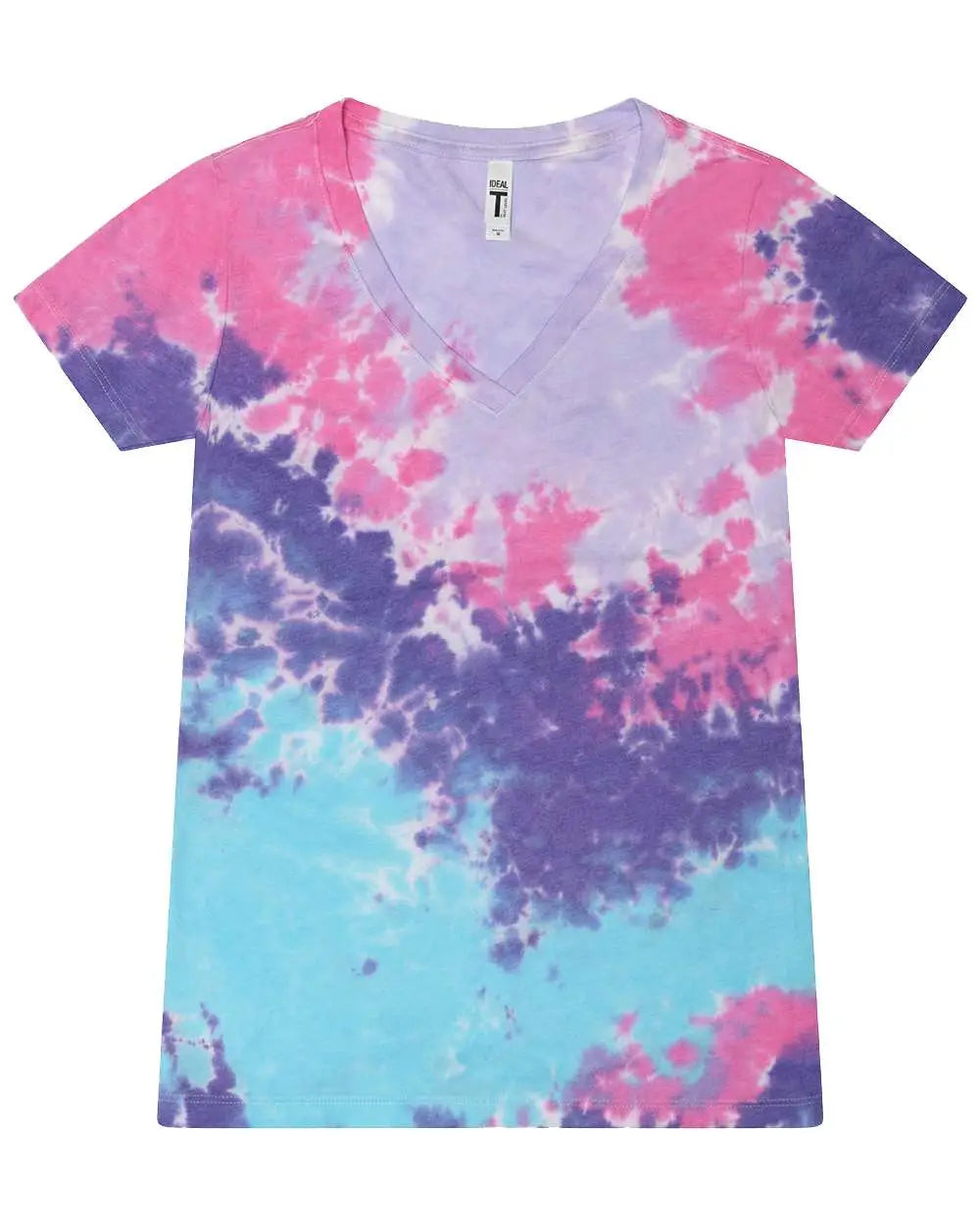 Colortone 1075c Women’s Tie-dyed V-neck T-shirt - 1075 - Cotton Candy - Ladies Xs
