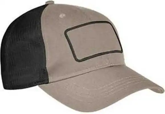 Big Accessories Ba656t Patch Trucker Cap - Khaki Black - one Size Fits Most