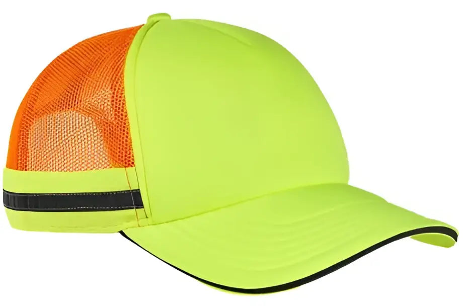 Big Accessories Ba661 Safety Trucker Cap - Neon Yellow Orange - one Size Fits Most
