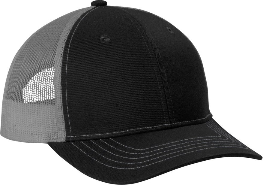 Bk/GyStl Port Authority Youth Snapback Trucker Cap YC402