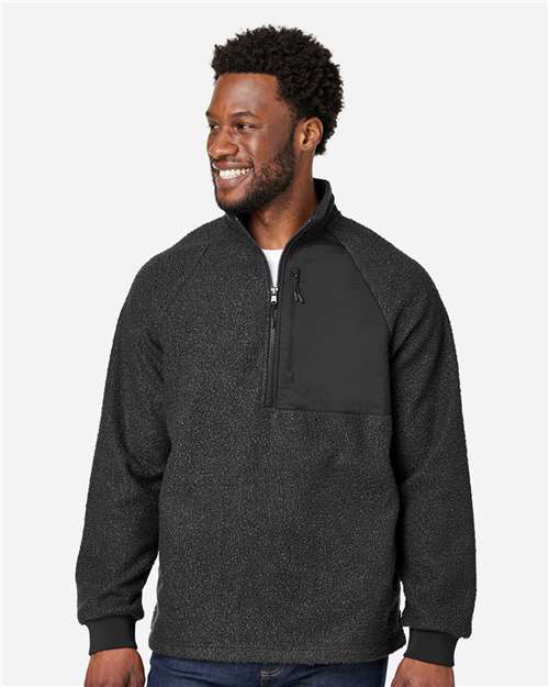 Black/ Black Men's Aura Sweater Fleece Quarter-Zip Pullover - NE713