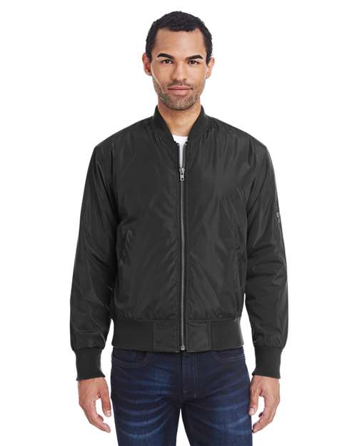 Black Vegan Leather Bomber Jacket - 395J