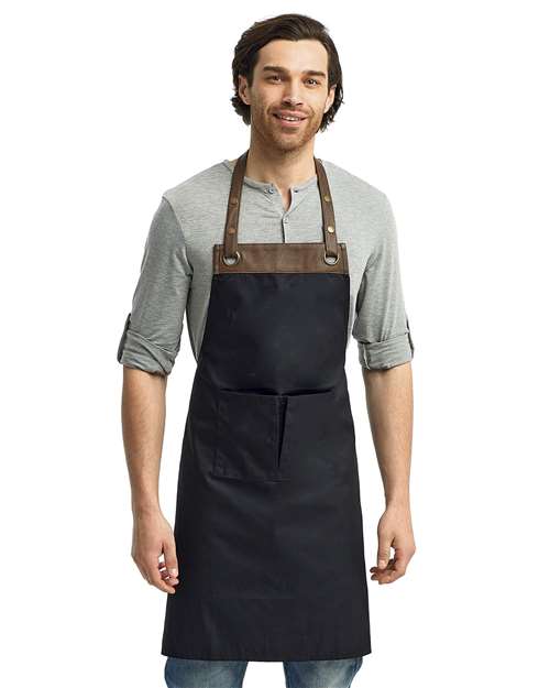 Front View of Black/ Brown Espresso Bib Apron with Pocket - RP123