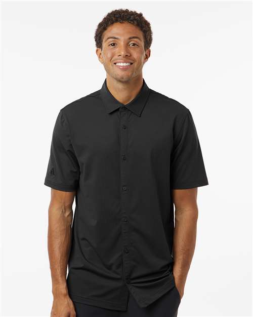 Black Button Down Short Sleeve Shirt - A595