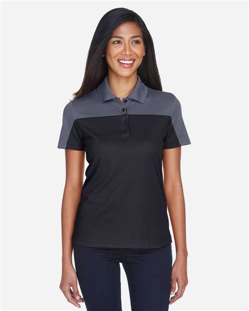 Front View of Black/ Carbon Women's Balance Colorblock Performance Piqué Polo - CE101W