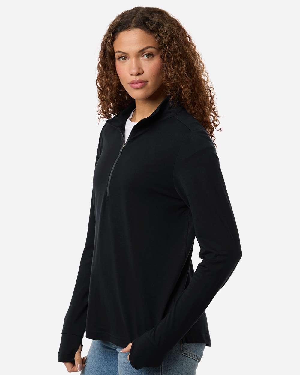 Black/ Carbon Women's Jaq Stretch Performance Quarter-Zip - NE405W plain