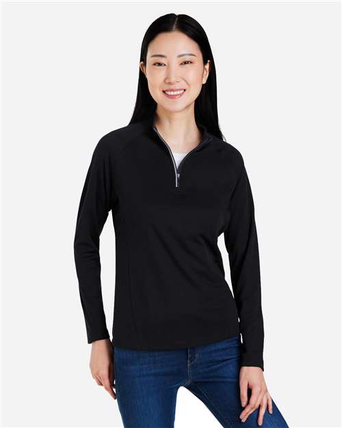 Left View of Black/ Carbon Women's Origin Performance Pique Quarter-Zip Pullover - CE418W