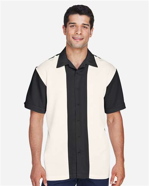 Black/ Cream Men&#39;s Two-Tone Camp Shirt - M575