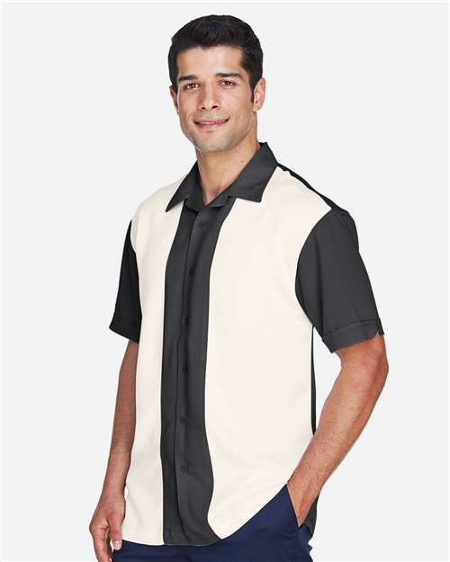 Black/ Cream Men&#39;s Two-Tone Camp Shirt - M575