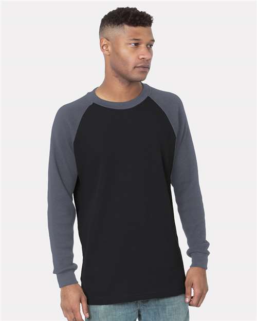 Black/ Dark Grey USA-Made Heavyweight Waffle Knit Thermal Raglan T-Shirt - 8211
