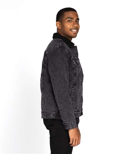 Black Denim/ Black Sherpa-Lined Denim Jacket - 372J