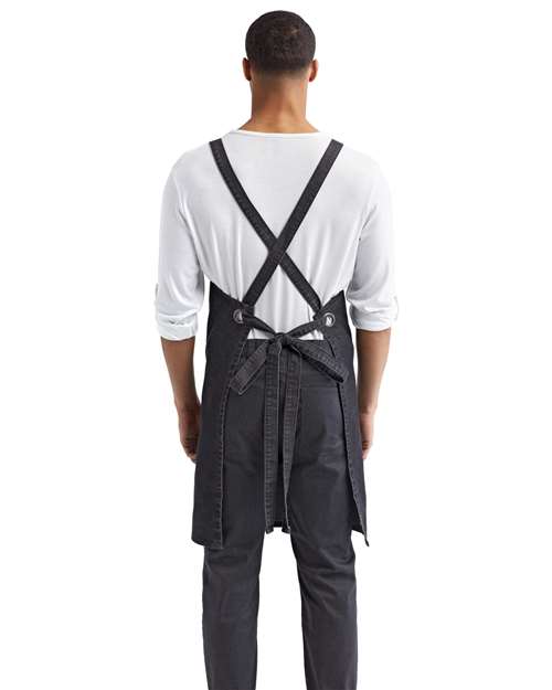Black Denim Cross Back Barista Apron with Pocket - RP129