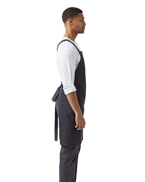 Black Denim Cross Back Barista Apron with Pocket - RP129