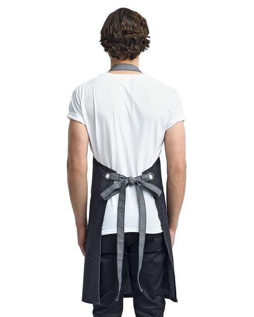 Black Denim Domain Contrast Denim Bib Apron with Pockets - RP127