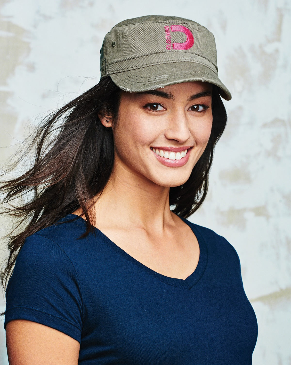 Black District Distressed Military Hat. DT605