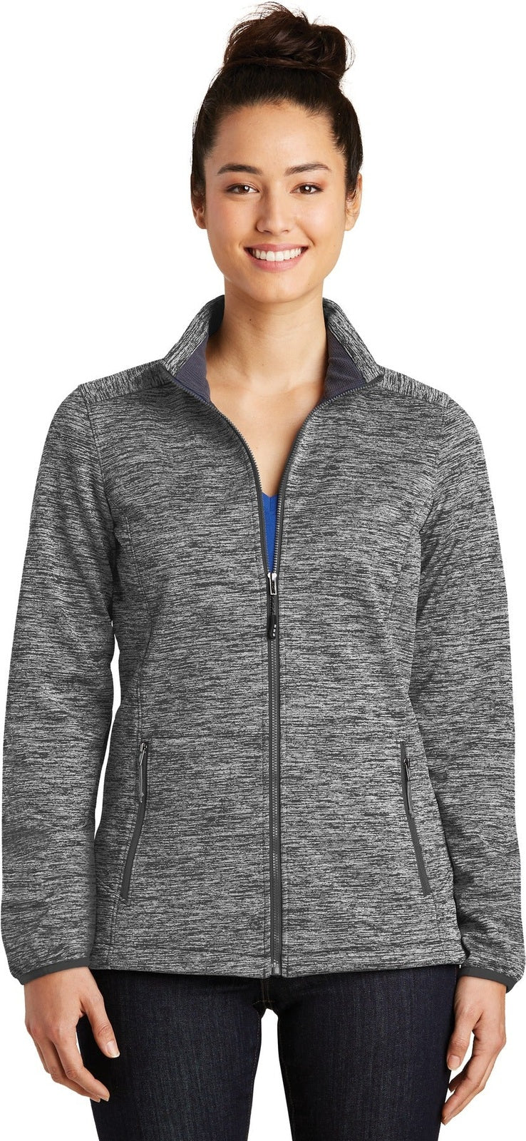 Black Electric Sport-Tek Women's PosiCharge Electric Heather Soft Shell Jacket. LST30