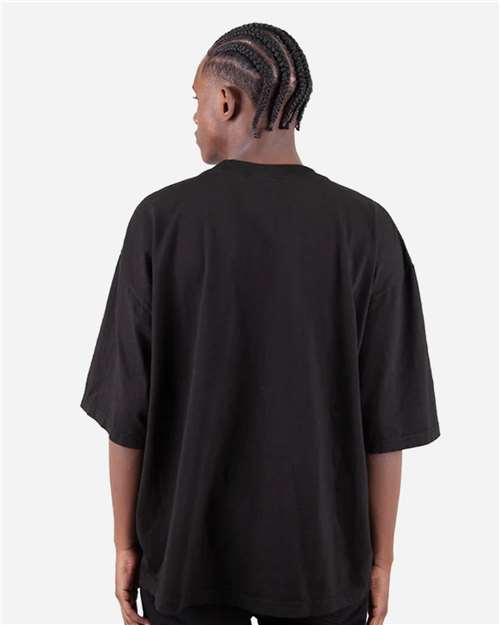 Front View of Black Garment-Dyed Drop-Shoulder T-Shirt - SHGDD